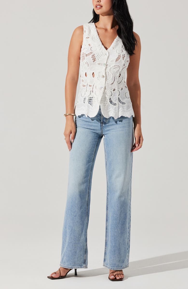 ASTR the Label Meira Lace Inset Cotton Button-Up Vest, Alternate, color, White