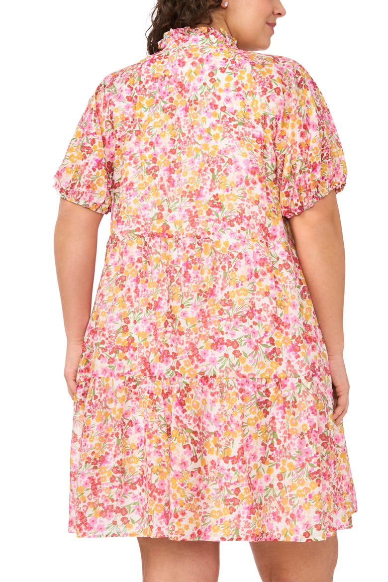 Floral Tiered Ruffle Neck Cotton Dress, Alternate, color, NEW IVORY/ PINK MULTI