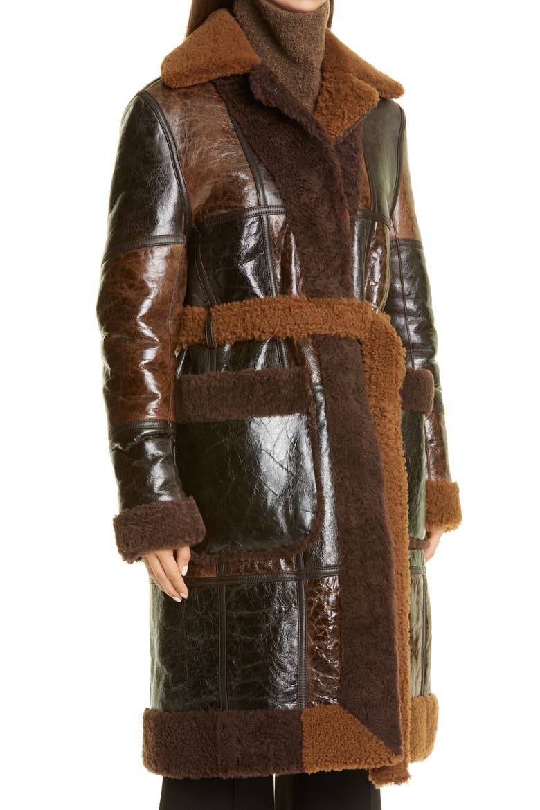 Colorblock Reversible Genuine Shearling Coat, Alternate, color, CAMEL/DARK BROWN