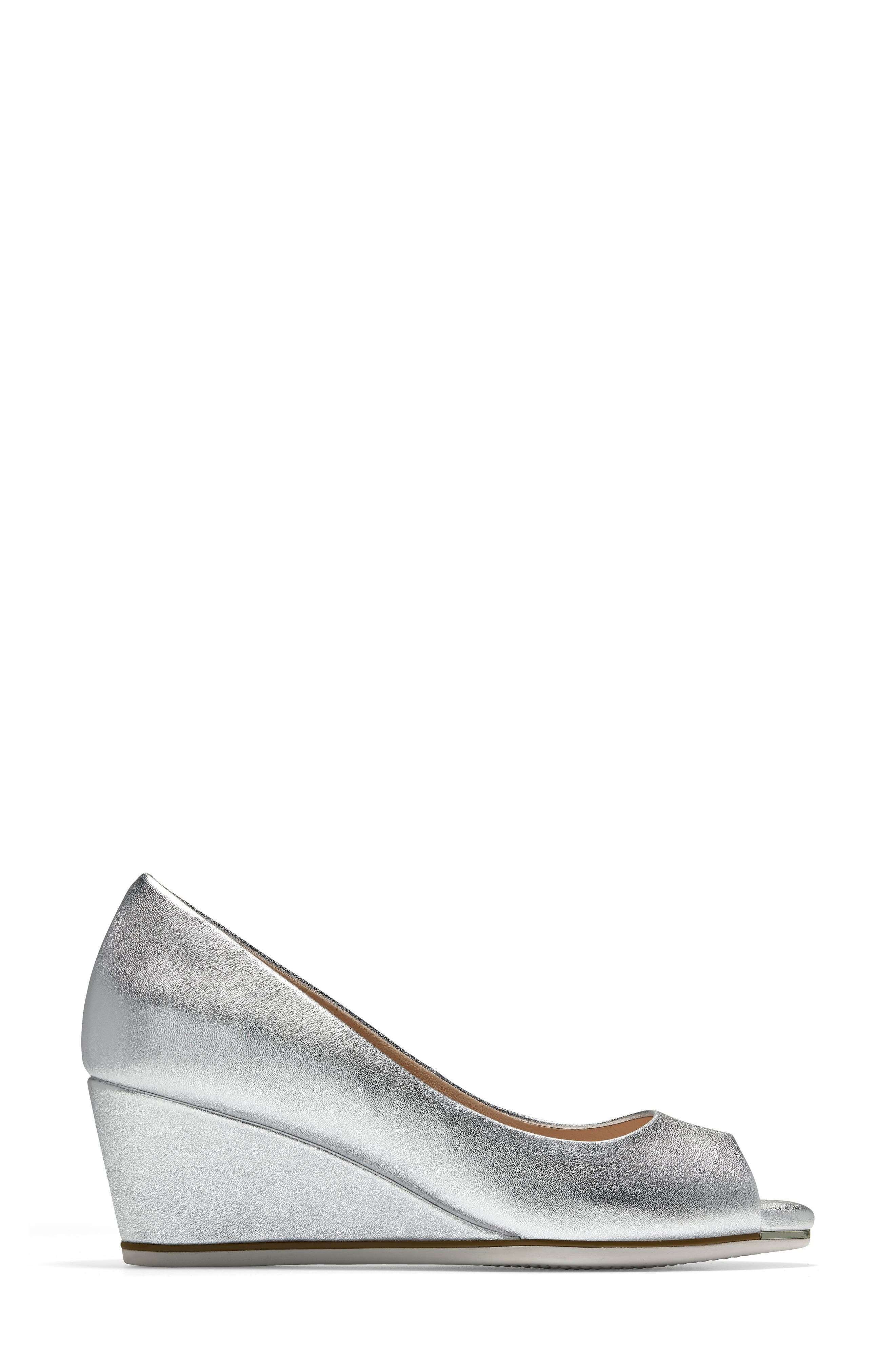 Grand Ambition Peep Toe Wedge Pump, Alternate, color, SILVER/ IVORY