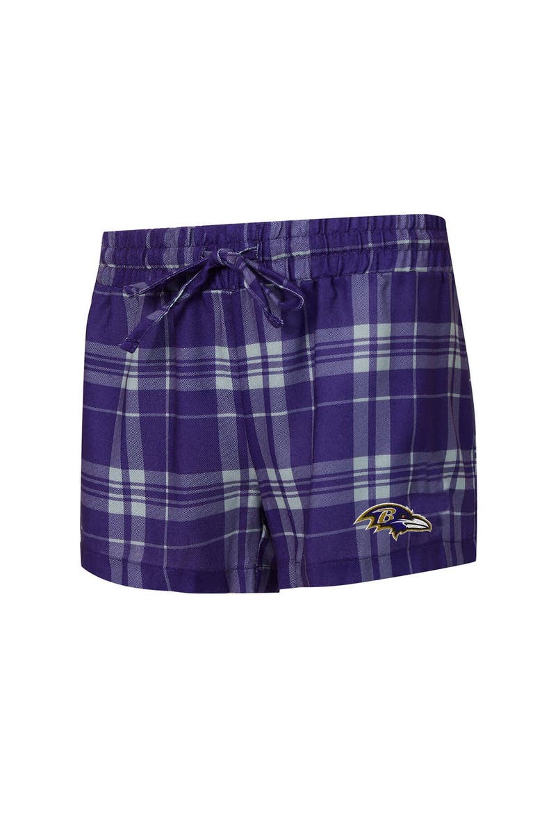 Women's Concepts Sport  Heather Gray/Purple Baltimore Ravens Regulate Plaid Long-Sleeve T-Shirt & Shorts Sleep Set, Alternate, color, Heather Gray