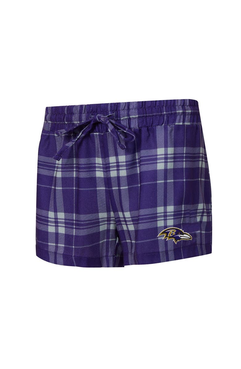 CONCEPTS SPORT Women's Concepts Sport Heather Gray/Purple Baltimore Ravens Regulate Plaid Long-Sleeve T-Shirt & Shorts Sleep Set, Alternate, color, Heather Gray