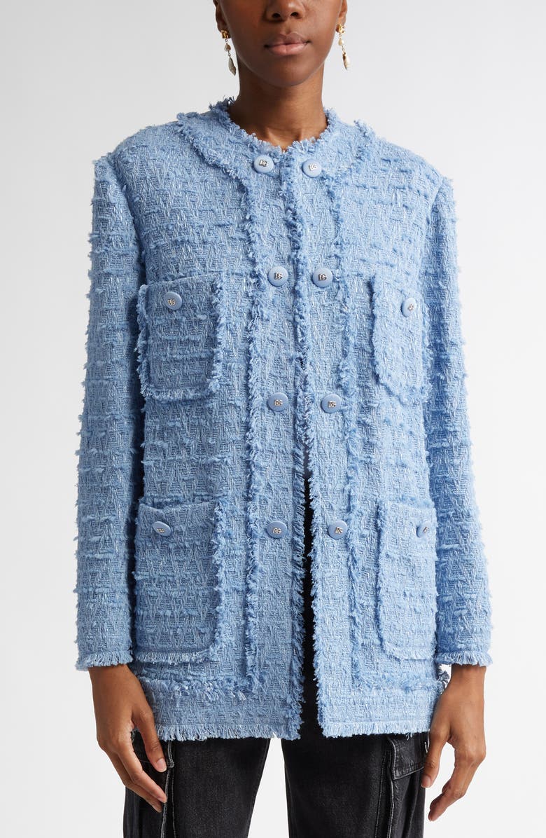 Dolce&Gabbana Fringe Tweed Collarless Jacket, Main, color, 
