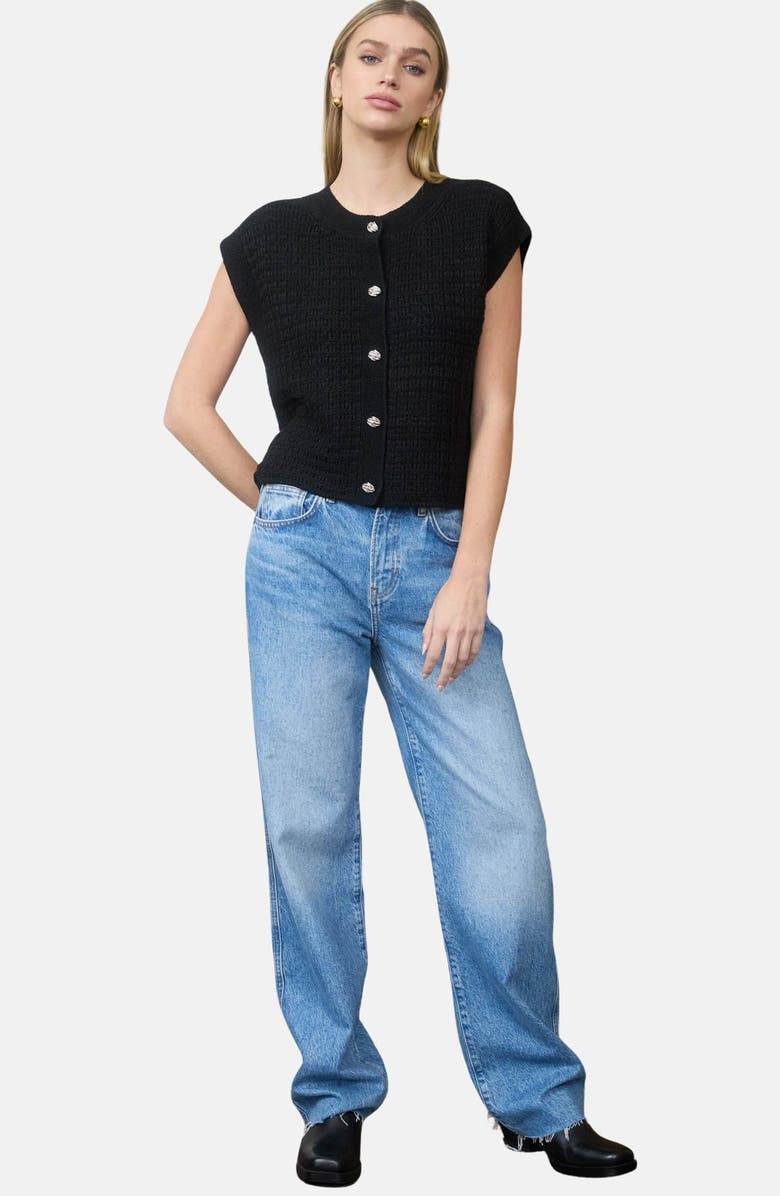 Blu Pepper Cap Sleeve Button Front Cardigan, Alternate, color, Black