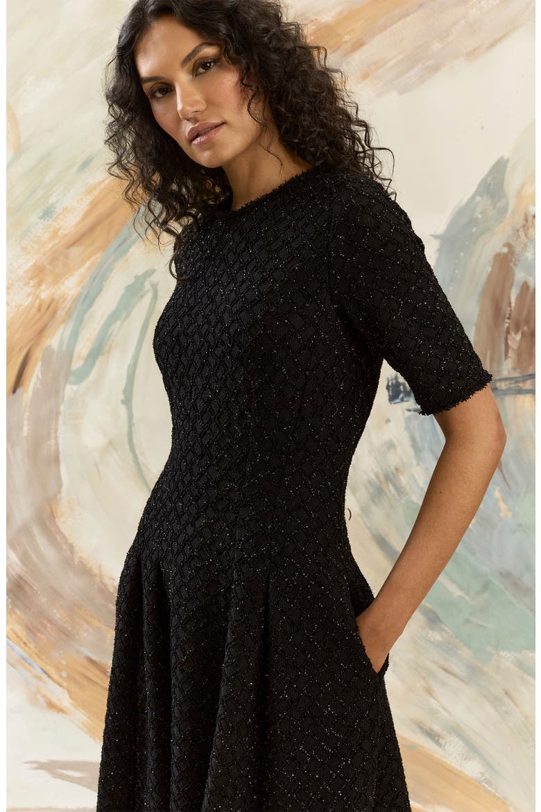 Metallic Fit & Flare Midi Dress, Alternate, color, BLACK