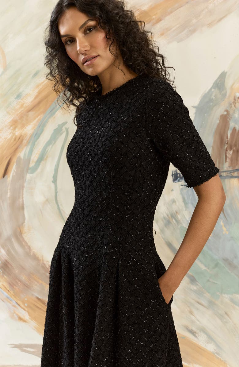 Maggy London Metallic Fit & Flare Midi Dress, Alternate, color, Black