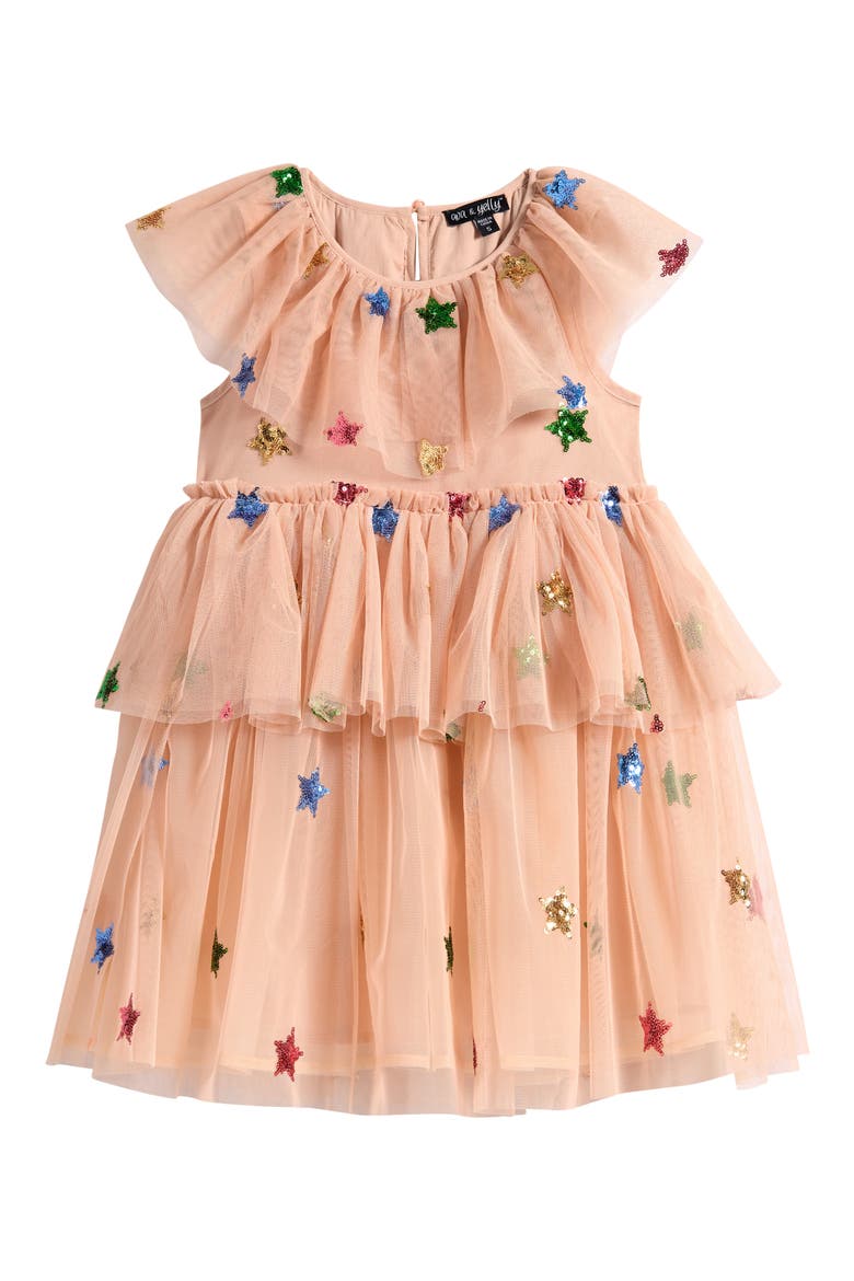 Kids' Sequin Star Tulle Tutu Dress, Main, color, TAN