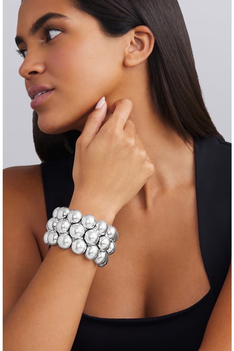Caviar Bubbly Bead Statement Bracelet, Alternate, color, STERLING SILVER