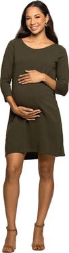 24seven Comfort Apparel Three Quarter Sleeve A-Line Knee Length Dress