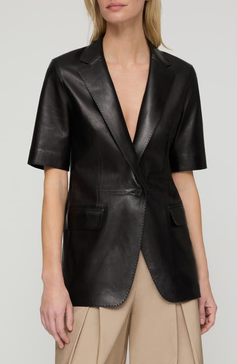 Short Sleeve Napa Leather Blazer