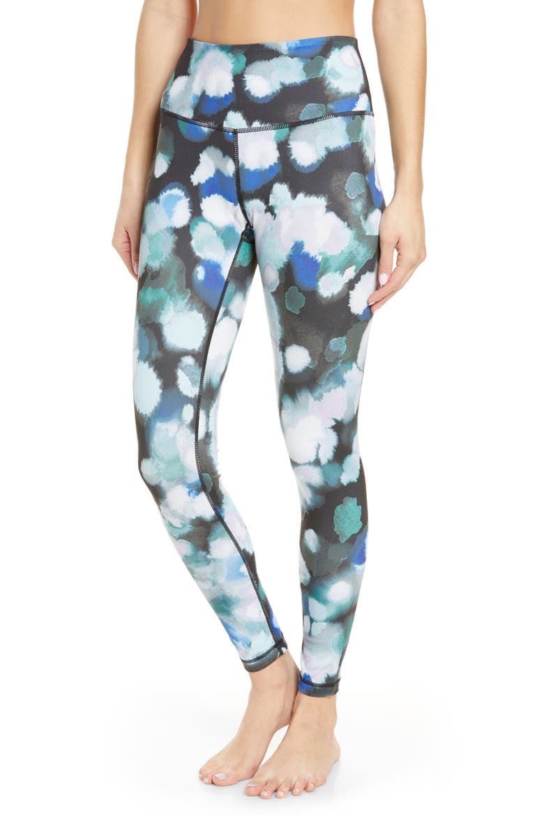 Live In High Waist Ankle Performance Leggings, Main, color, BLACK- TEAL COLOR BURSTS