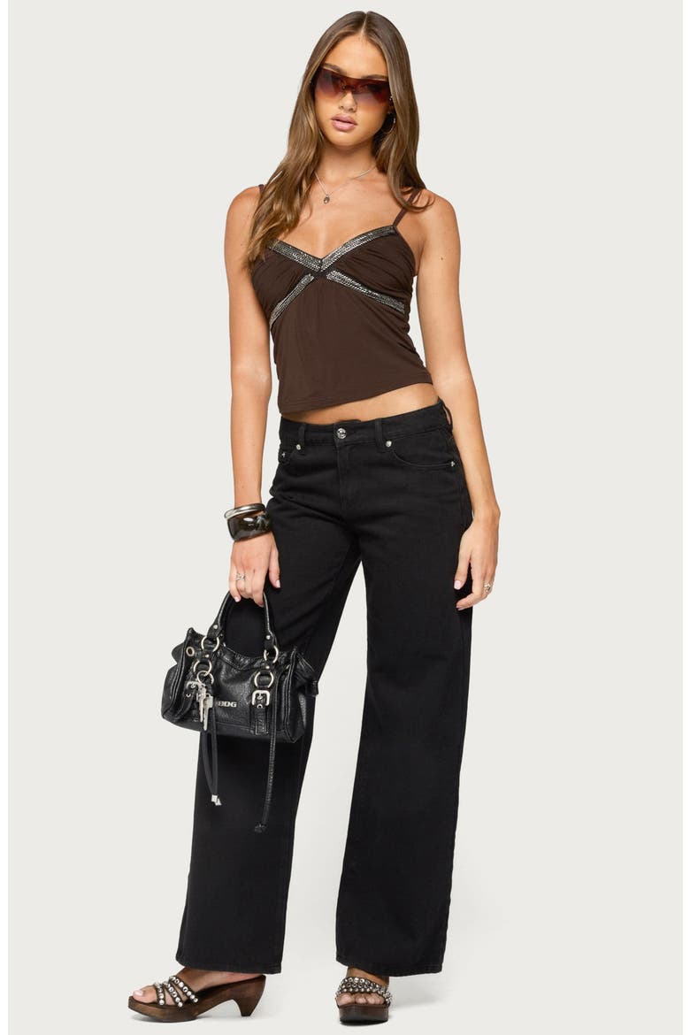 Aika Beaded Ruched Tank Top, Alternate, color, BROWN