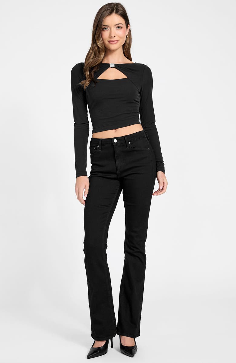 GUESS Milena Rhinestone Accent Cutout Top, Alternate, color, Black