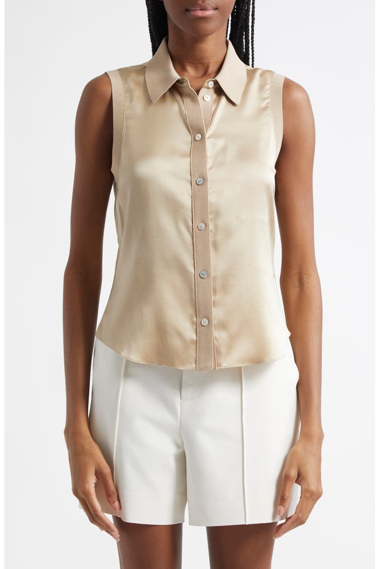 Giselle Silk Sleeveless Shirt, Main, color, KHAKI