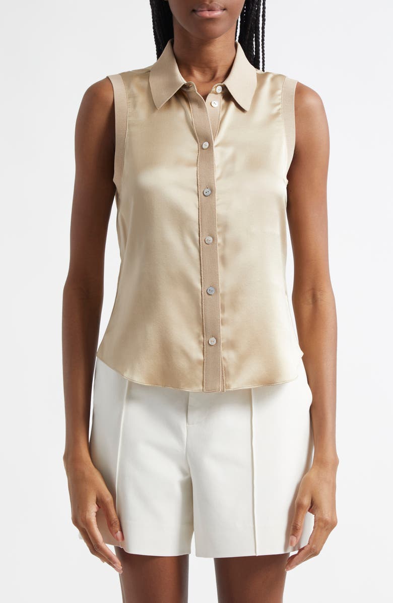 Cinq à Sept Giselle Silk Sleeveless Shirt, Main, color, Khaki