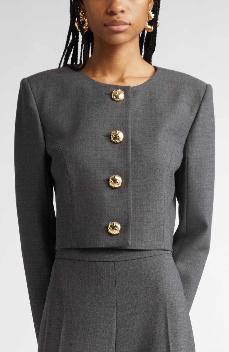 Carolina Herrera Collarless Stretch Virgin Wool Crop Jacket, Alternate, color,