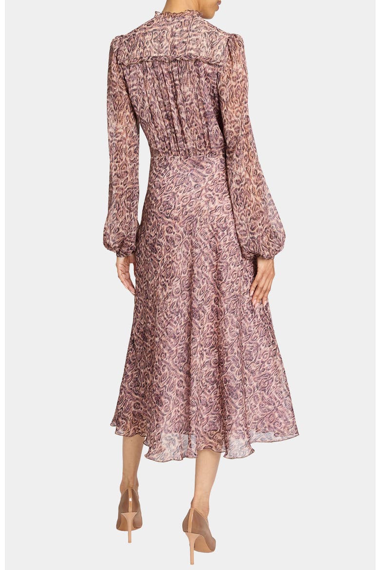 Amal Long Sleeve Fit and Flare Midi Dress in Printed Georgette, Alternate, color, DUSTY LILAC MULTI