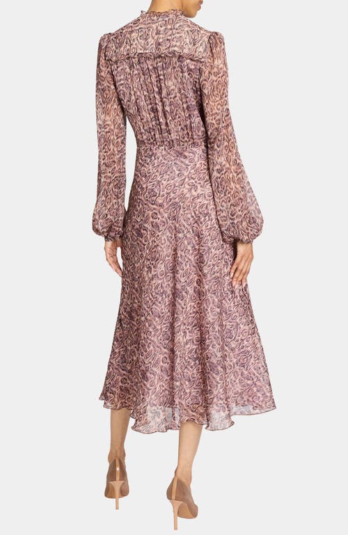 Santorelli Amal Printed Georgette Long Sleeve Fit And Flare Midi Dress In Pink