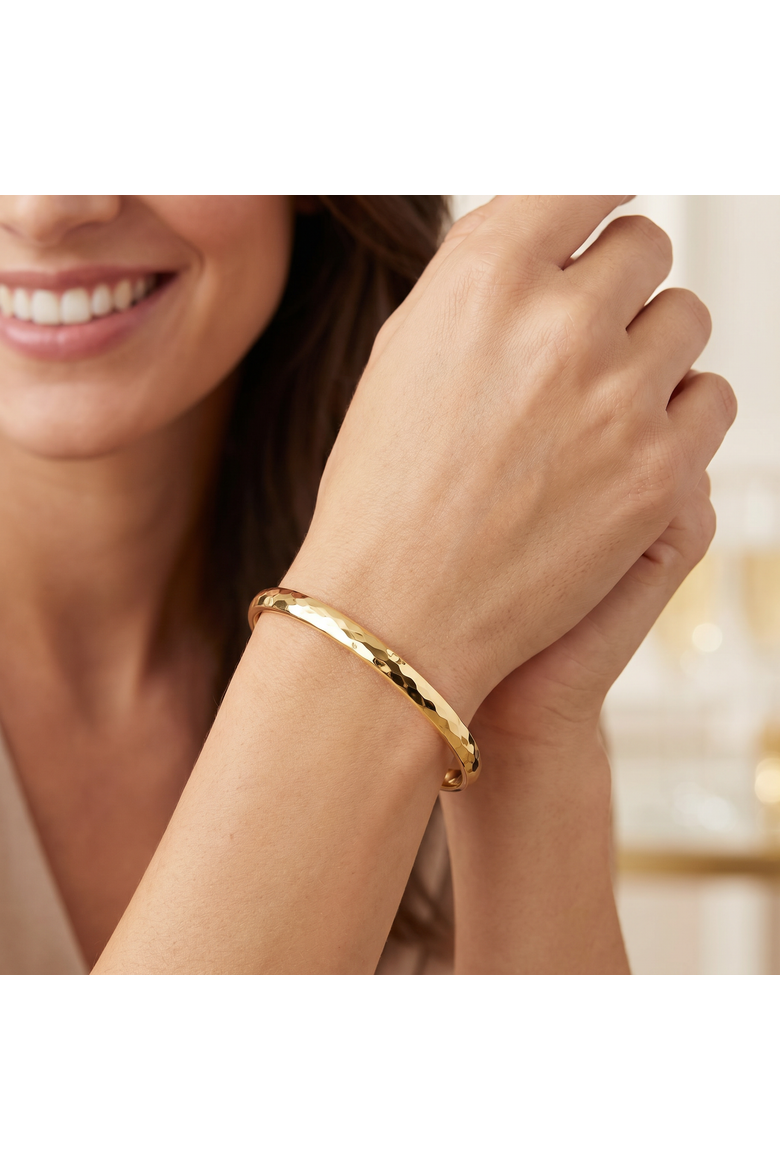 5mm Hammered Bangle Bracelet 18k Gold Over Silver, Alternate, color, 18k Yellow Gold