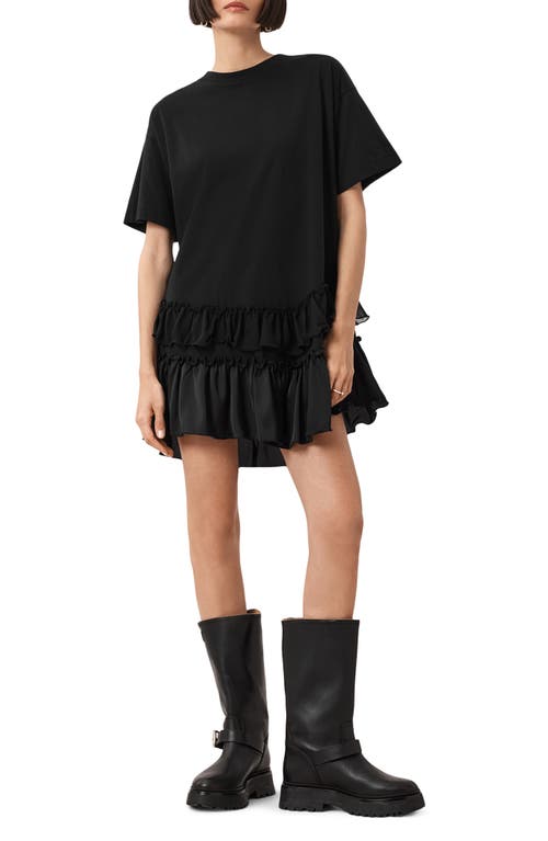 Allsaints Feyre Ruffle Tiered Cotton T-shirt Minidress In Black