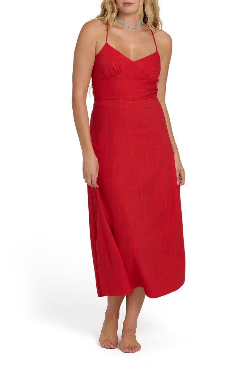 Billabong Take it Back Cotton Blend Midi Sundress, Main, color, Fiesta Red