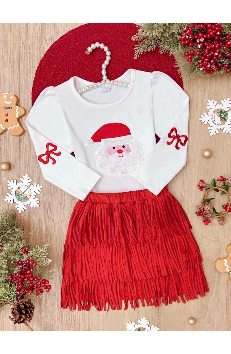 Mia Belle Girls Fabulous Santa Long Sleeve Top and Red Skirt Set, Alternate, color, Red