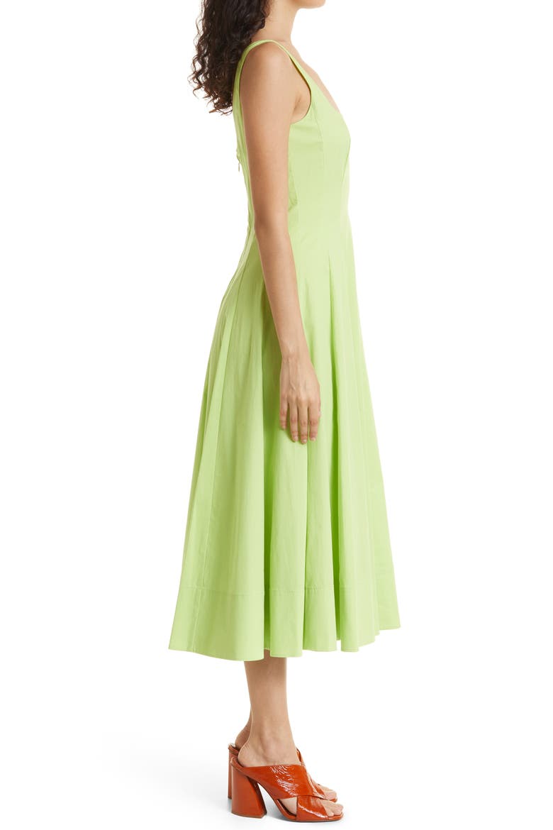 BIRKENSTOCK + STAUD Wells Stretch Cotton Poplin Midi Fit & Flare Dress, Alternate, color, LIME