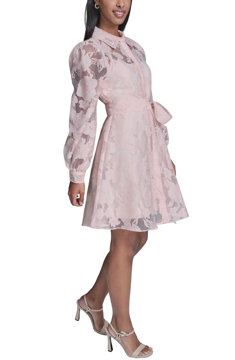 KARL LAGERFELD Long Sleeve Floral Organza Shirtdress, Alternate, color, Pearl Blush