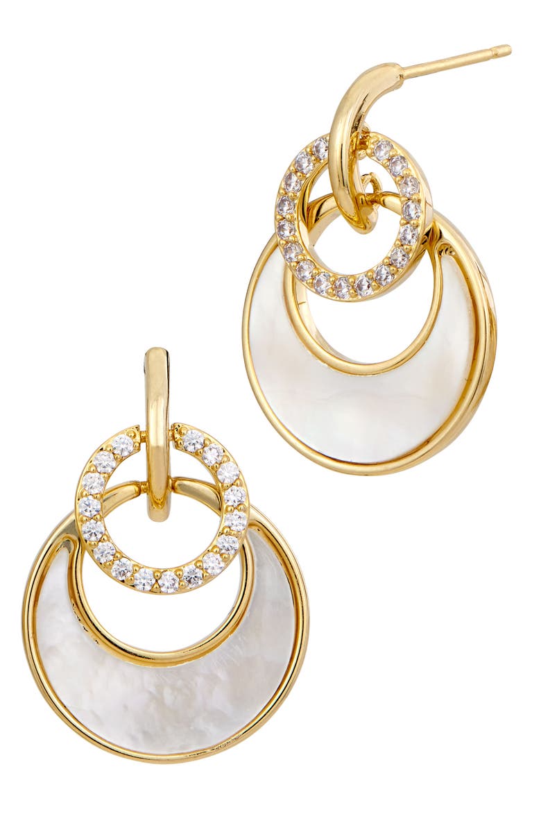 SAVVY CIE JEWELS Cubic Zirconia Mother-of-Pearl Drop Earrings, Main, color, Yellow