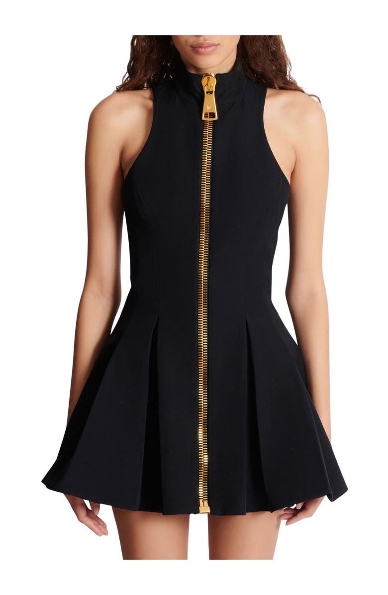 Balmain Short halterneck dress in grain de poudre wool, Alternate, color, 