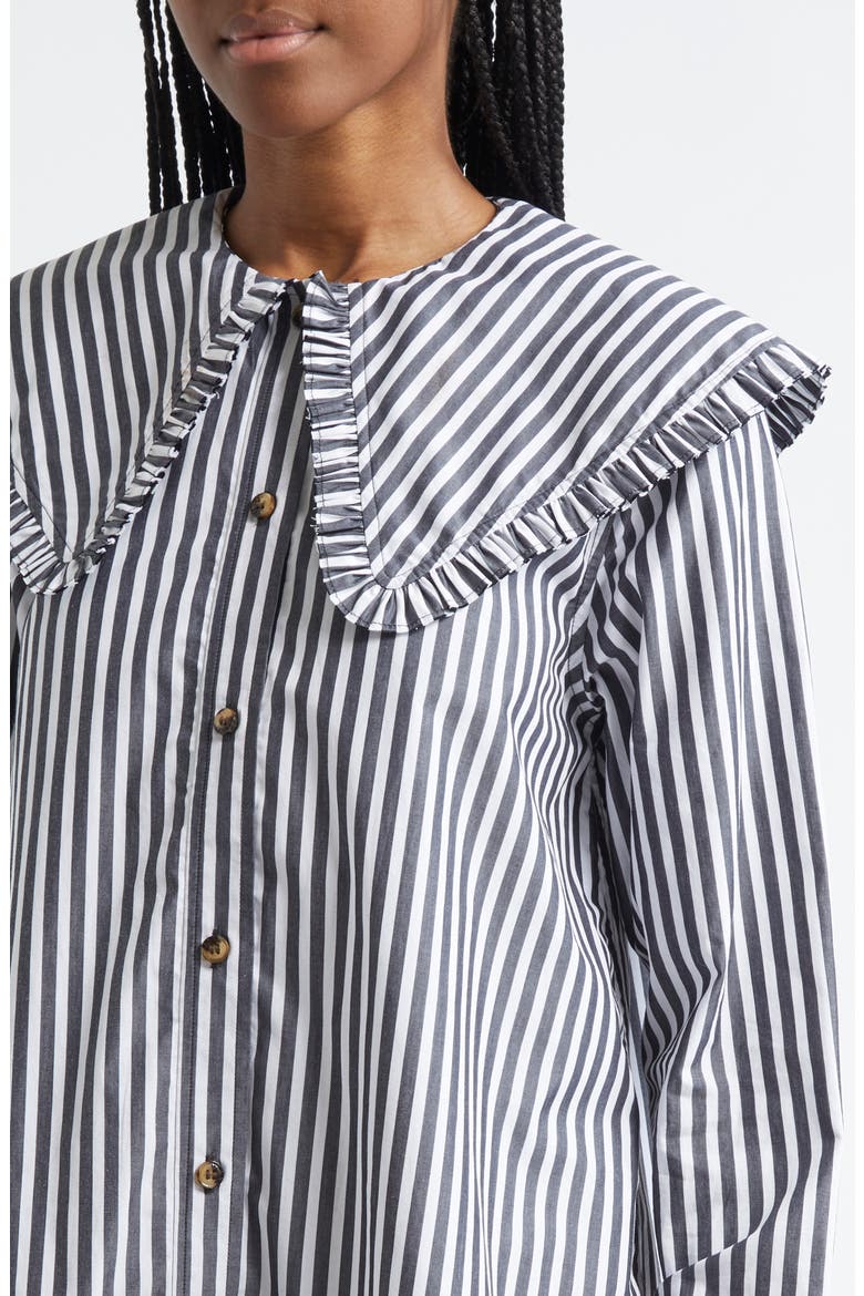 Stripe Collar Long Sleeve Organic Cotton Shift Dress, Alternate, color, BLACK