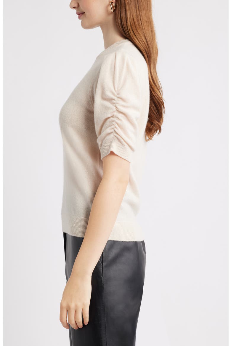 Ruched Short Sleeve Cashmere Sweater, Alternate, color, BEIGE BEACH
