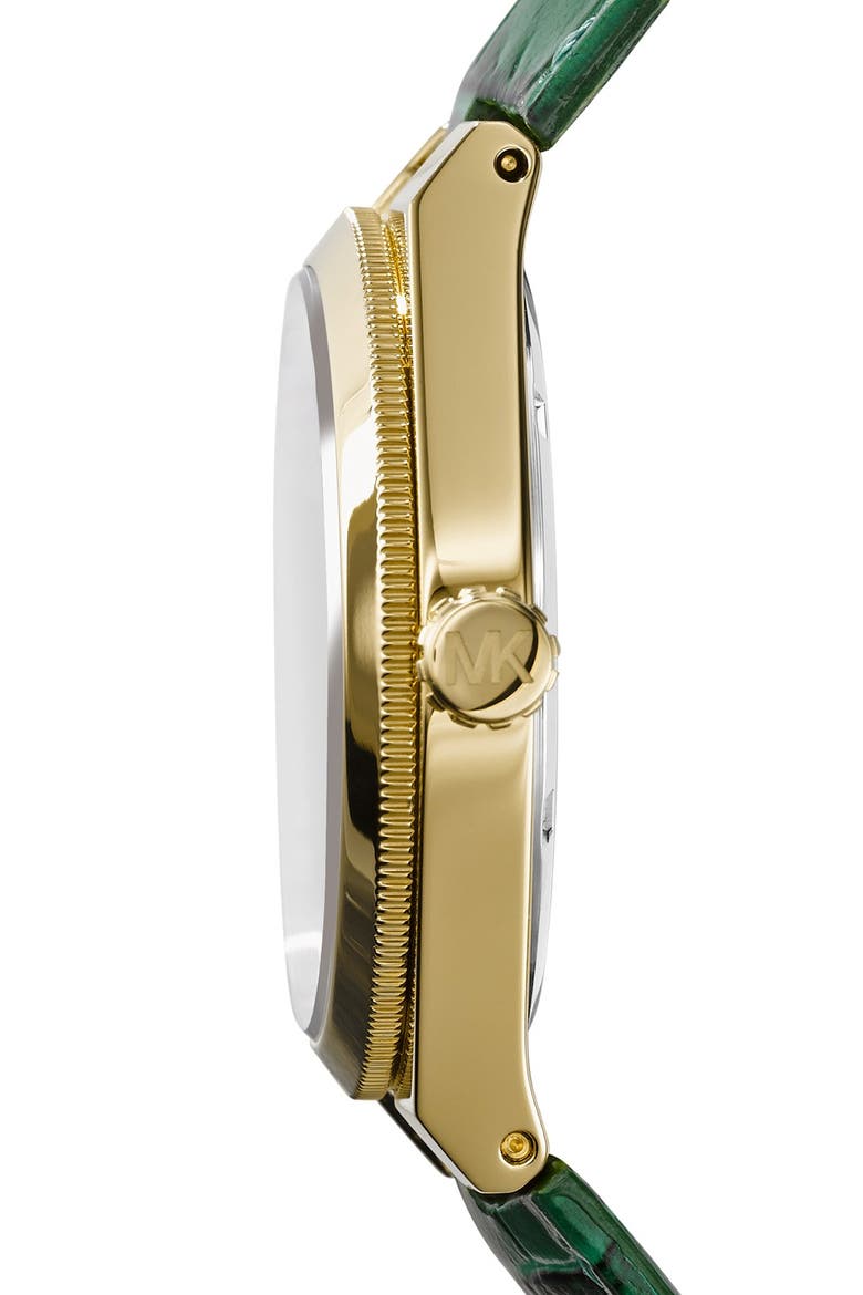 Michael Kors 'Channing' Leather Strap Watch, 38mm, Alternate, color, GREEN/ GOLD