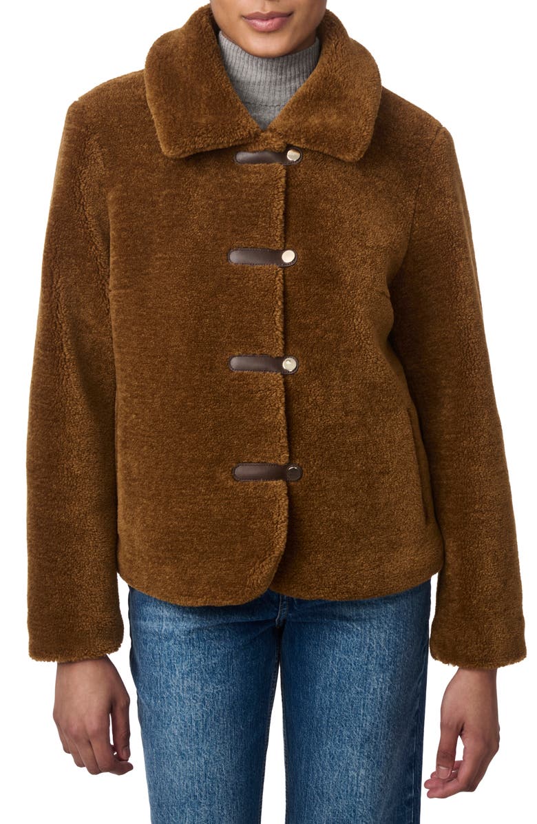 Bernardo Short Faux Shearling Coat, Main, color, Brown