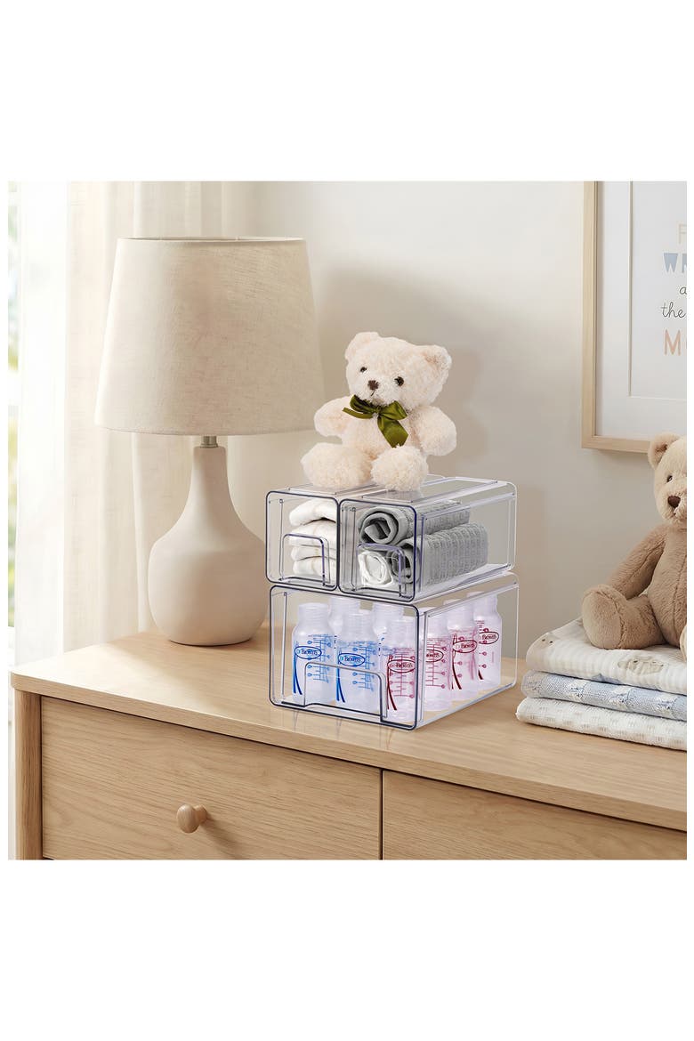 3-Piece Clear Stackable Storage Drawer Set, Alternate, color, CLEAR