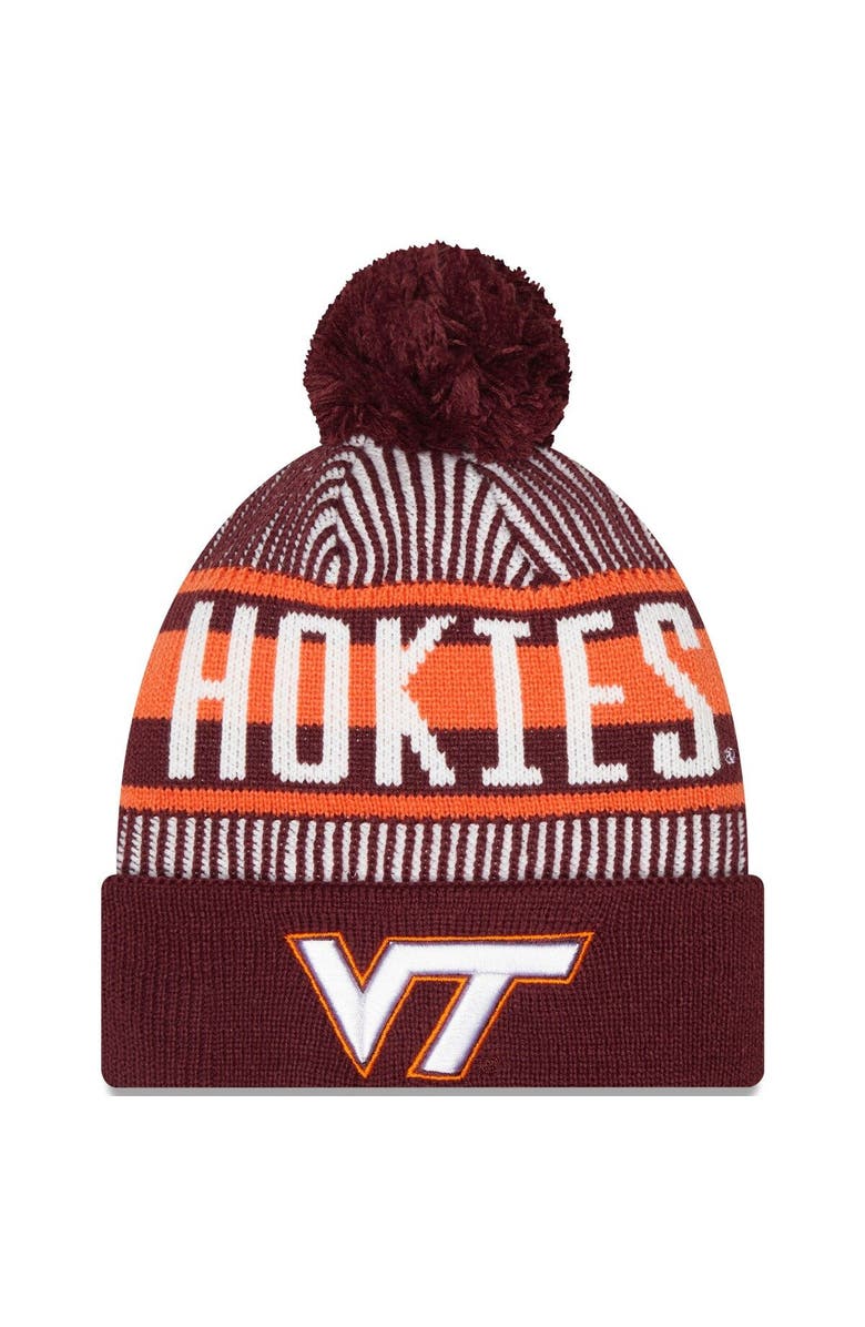 New Era Men's New Era  Maroon Virginia Tech Hokies Logo Striped Cuff Knit Hat with Pom, Main, color, 