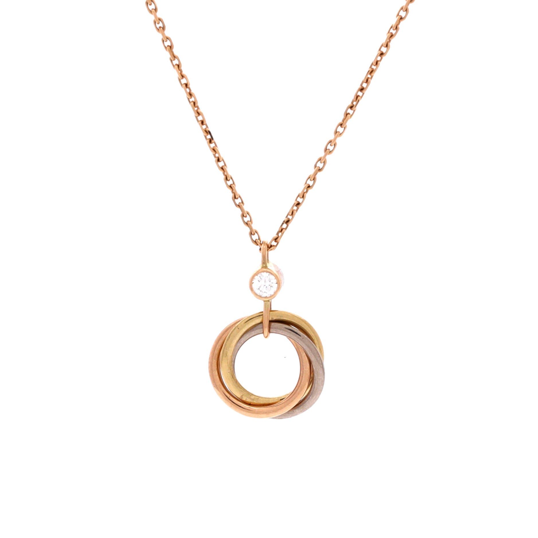Trinity Pendant Necklace 18K Tricolor Gold with Diamond, Main, color, Metallic Gold
