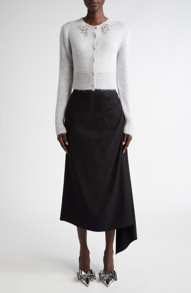 Erdem Drape Detail Virgin Wool Grain de Poudre Pencil Skirt, Alternate, color, 