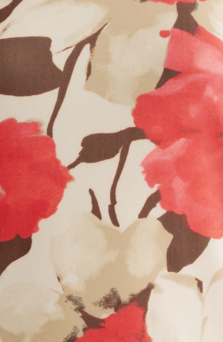 Anne Klein Floral Print Ruched Sleeve Top, Alternate, color, White Dove Multi