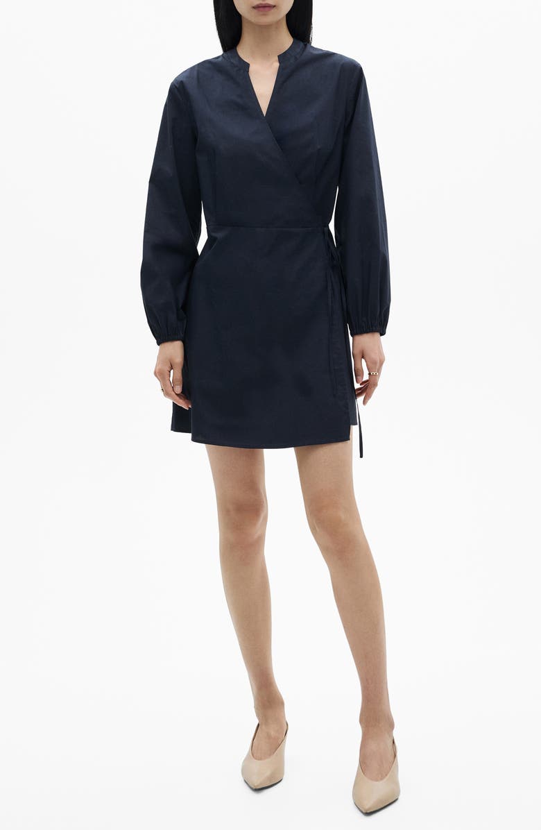MANGO Long Sleeve Cotton Wrap Minidress, Main, color, 