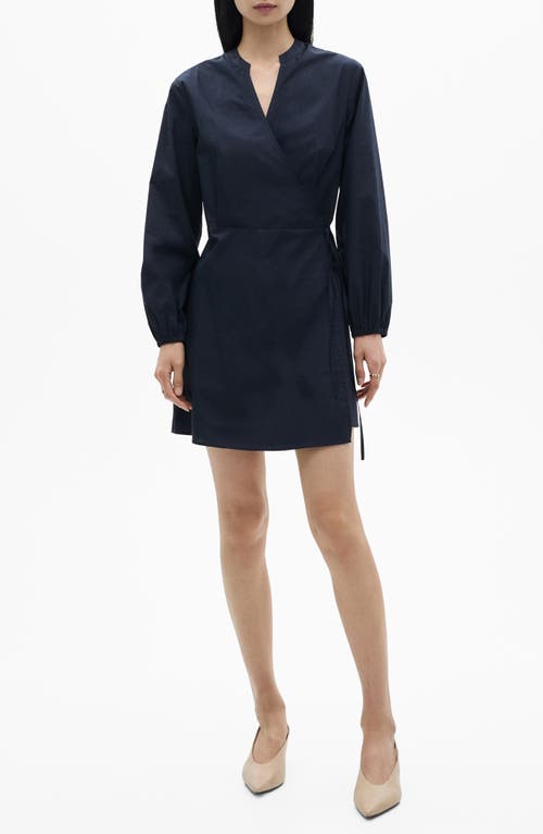Mango Long Sleeve Cotton Wrap Minidress In Blue