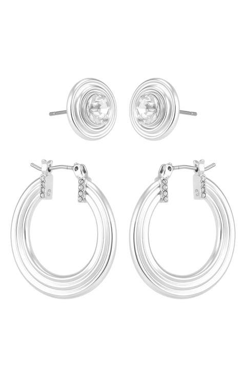 Set of 2 Hoop and Stud Earrings