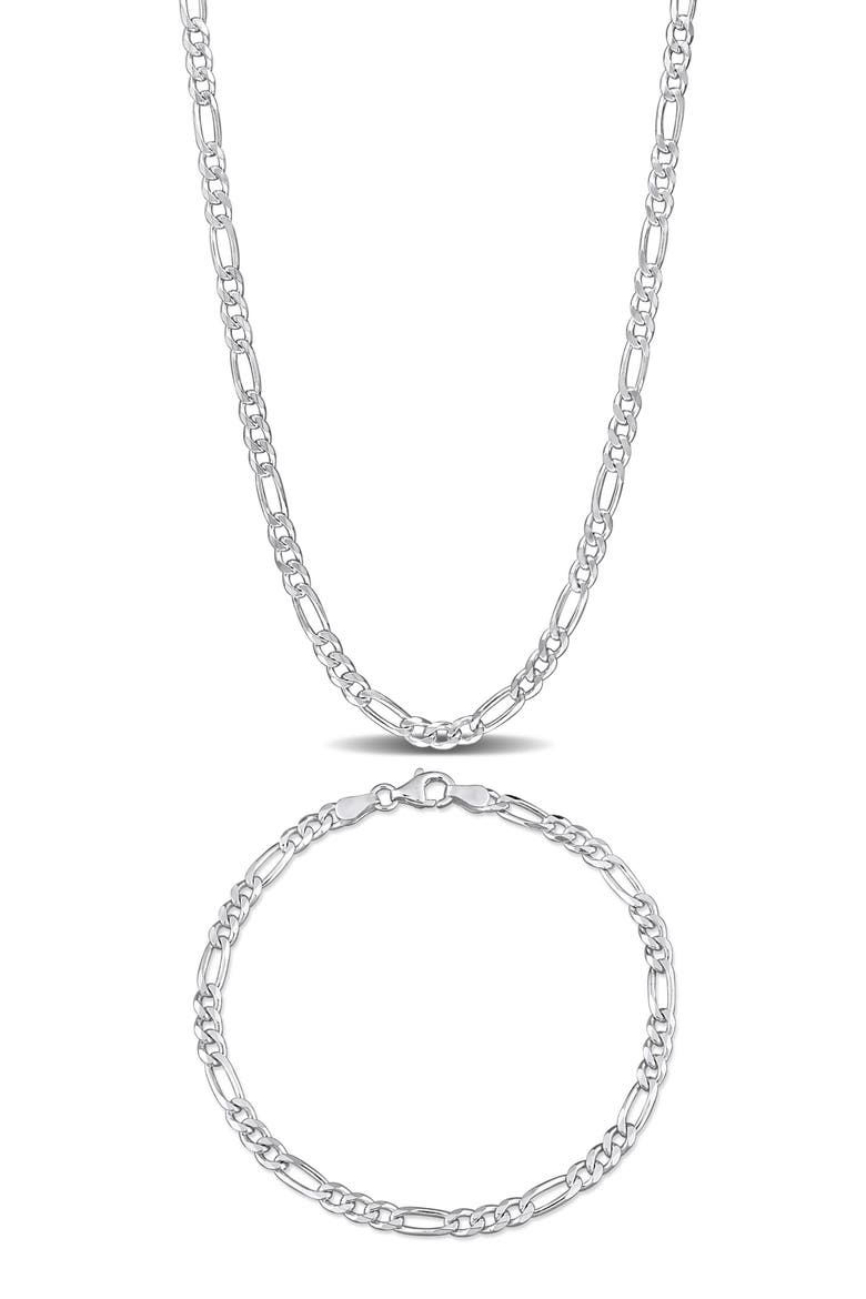 Figaro Chain Bracelet & Necklace Set, Main, color, SILVER