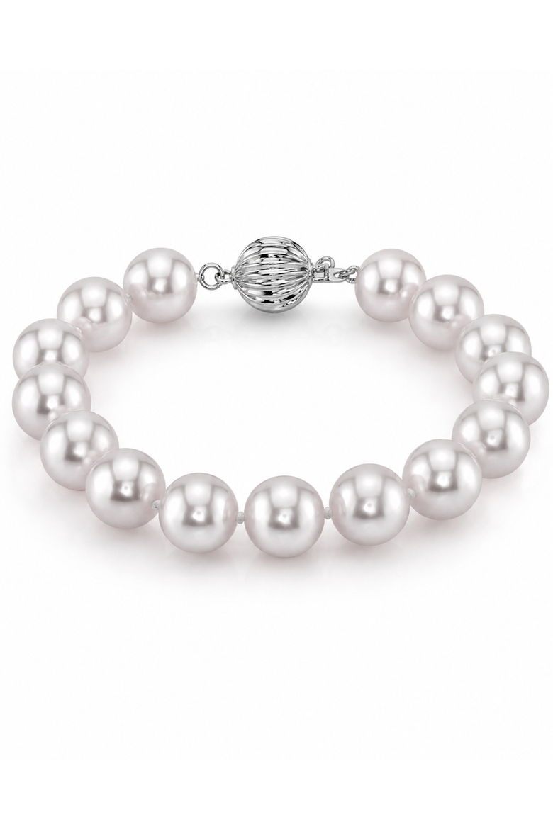 9.0-9.5mm Akoya White Pearl Bracelet, Main, color, White Gold Clasp