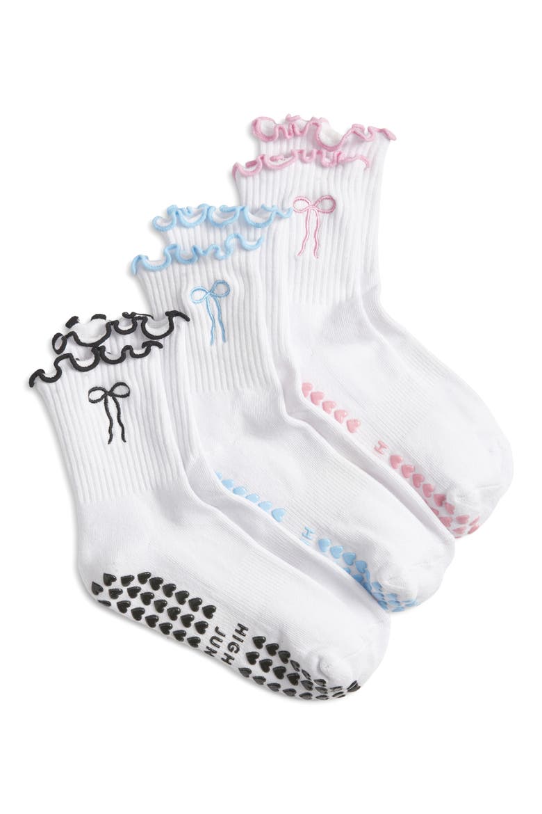 Bowtiful Lettuce Edge 3-Pack Grip Crew Socks, Main, color, WHITE