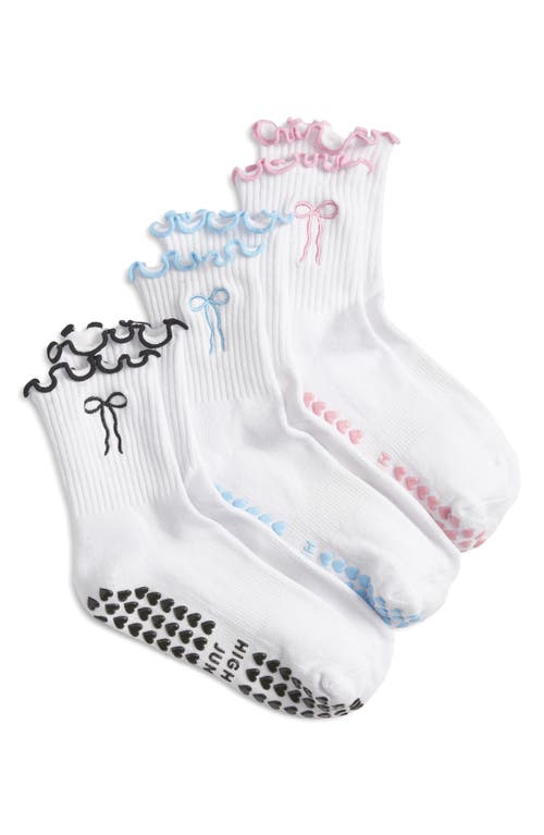 High Heel Jungle Bowtiful Lettuce Edge 3-pack Grip Crew Socks In White