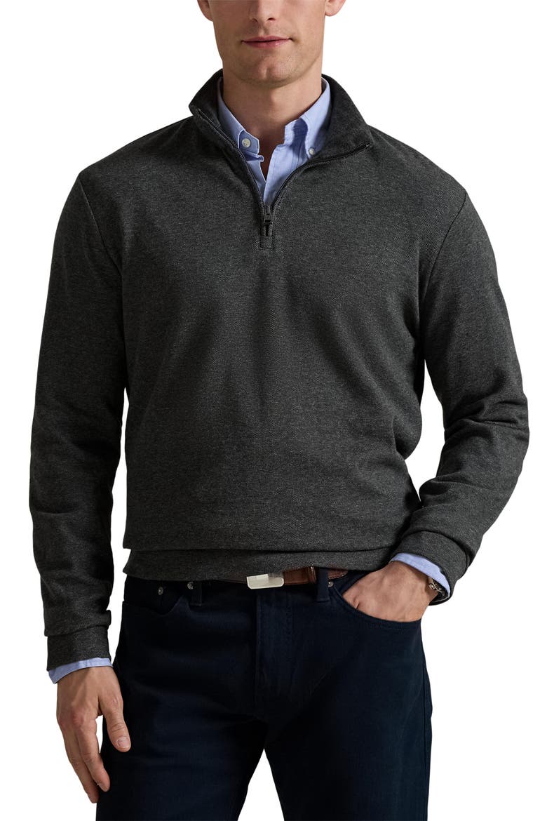 Textured Double Knit Quarter Zip Pullover, Main, color, WINDSOR HEATHER/ BLACKBOOT