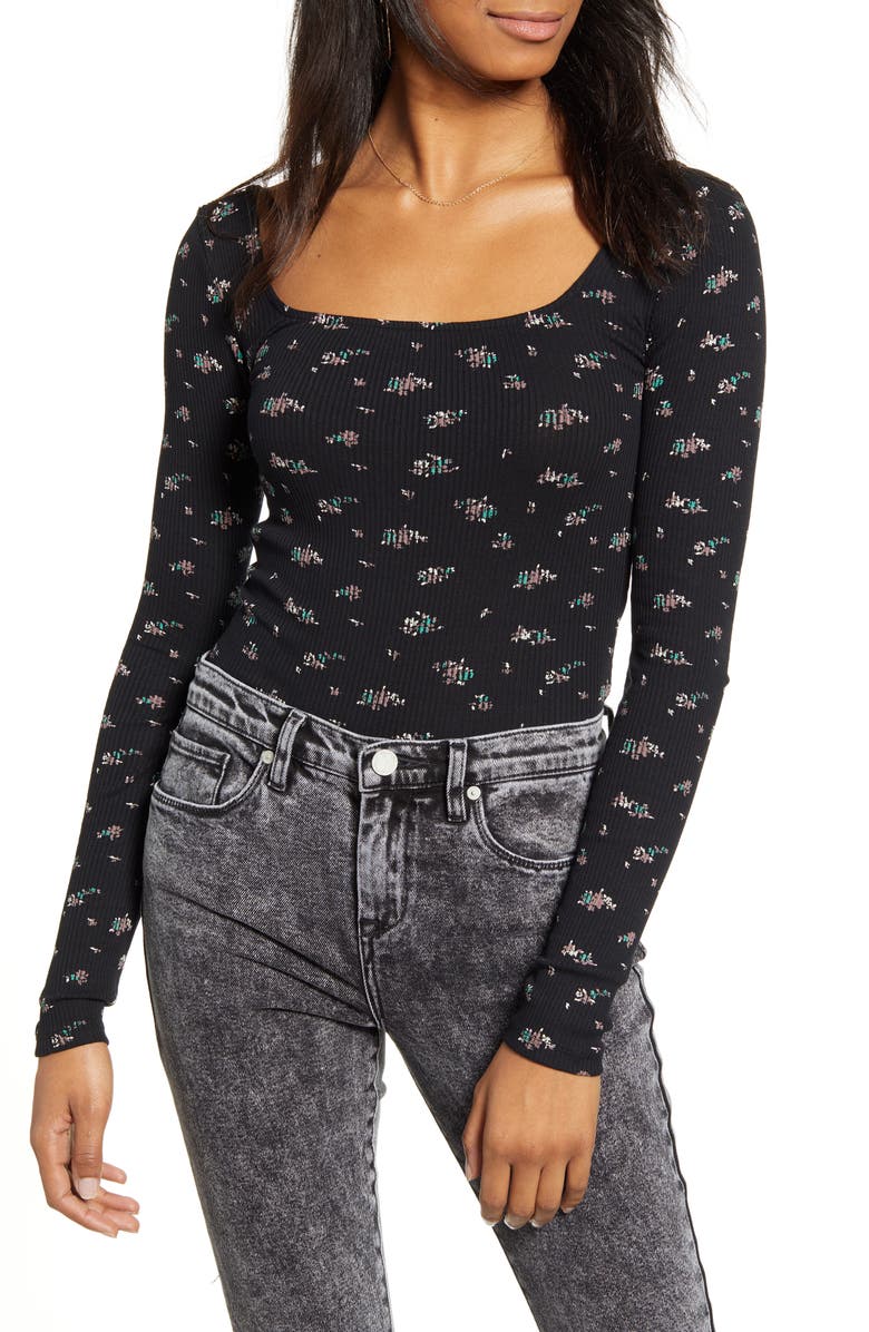 BDG Urban Outfitters Ditsy Print Ribbed Top, Main, color,