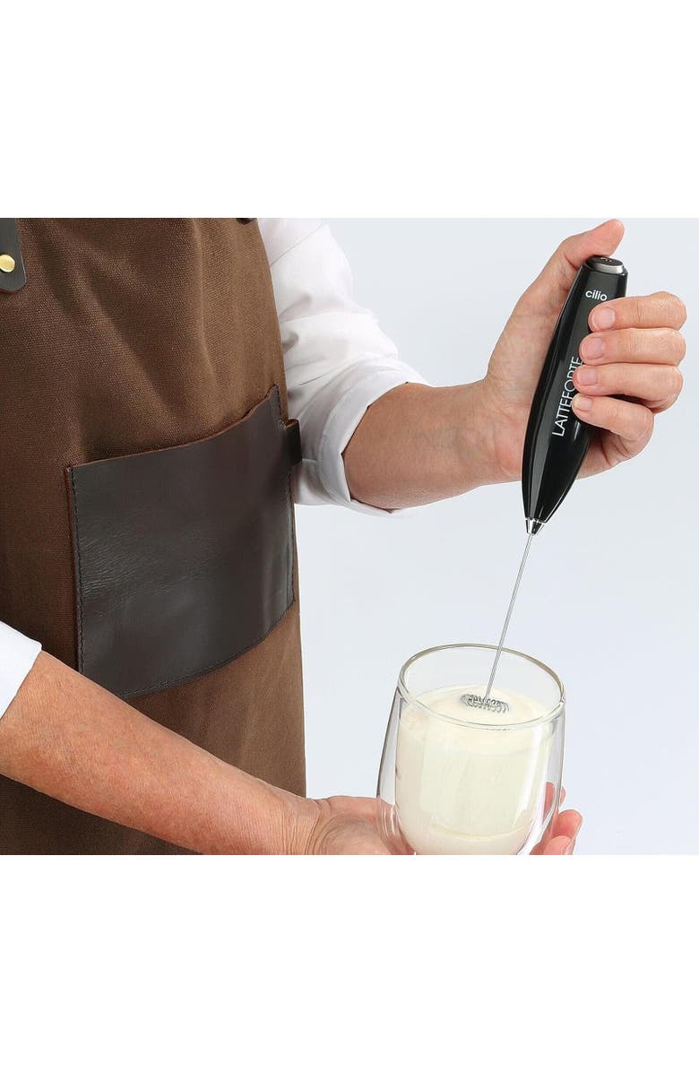 CILIO Latteforte Battery Powered Milk Frother with Stainless Steel Stand, Alternate, color, Black