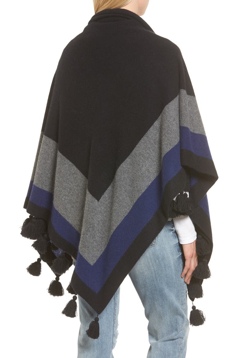 Tassel Trim Cashmere Wrap, Alternate, color, BLACK COMBO
